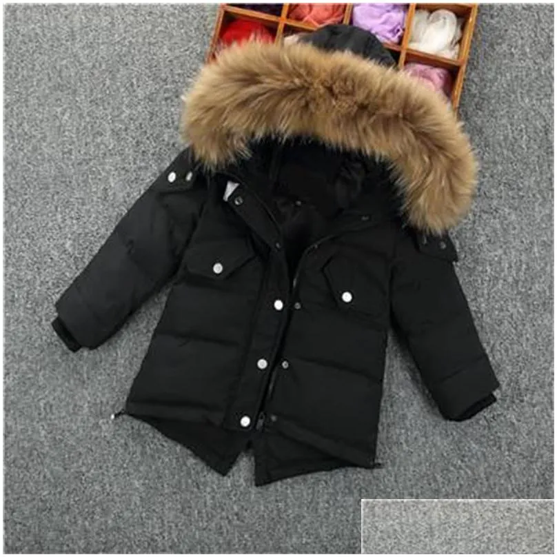 coat boutique 15y parker hodded solid faux fur collar zipper waist drawstring jacket kids boys winter clothes for babys