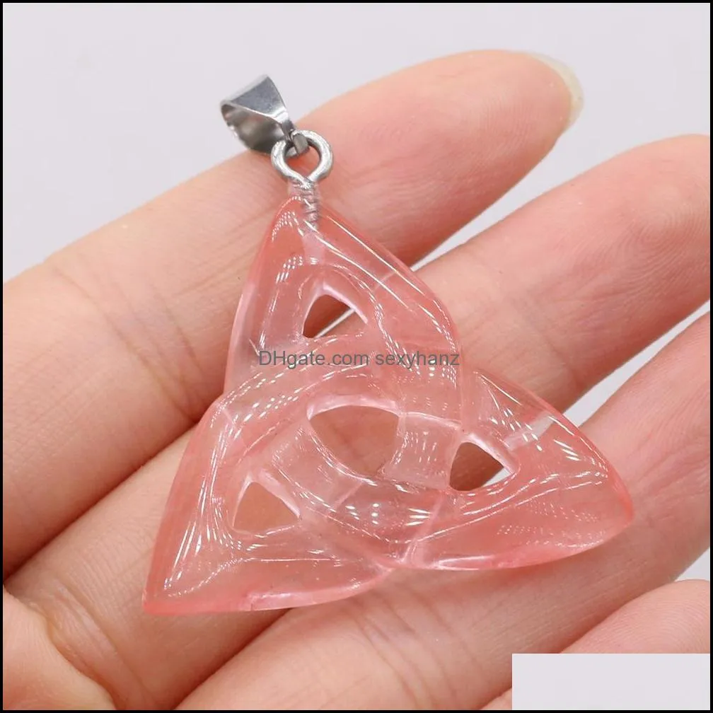 32x35mm triangle loop quartz stone pendant reiki healing crystal charms for necklace jewelry making