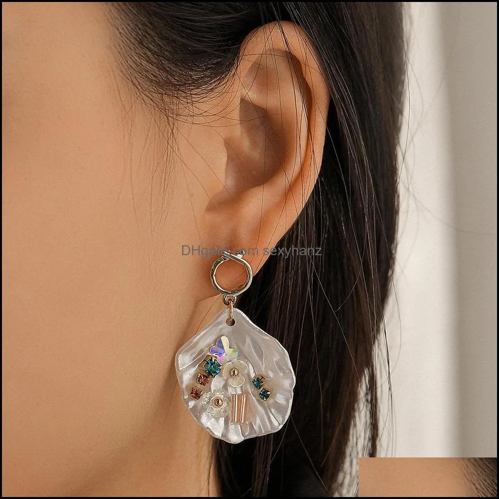 shell stud earrings for women statement pendientes trendy jewelry flower charms earrings
