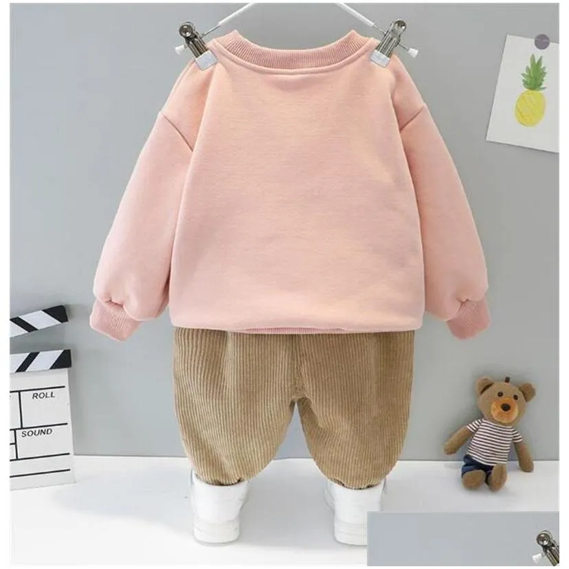 fashion baby clothing sets winter toddler infant newborn clothes girls boys clothing sets cartoon bear children kids plush tops pants 786