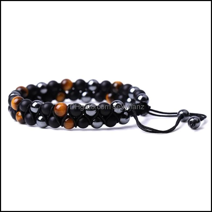 6mm 8mm tiger eye stone black beads bracelet braided two layers women men hand string jewelry friendship gift