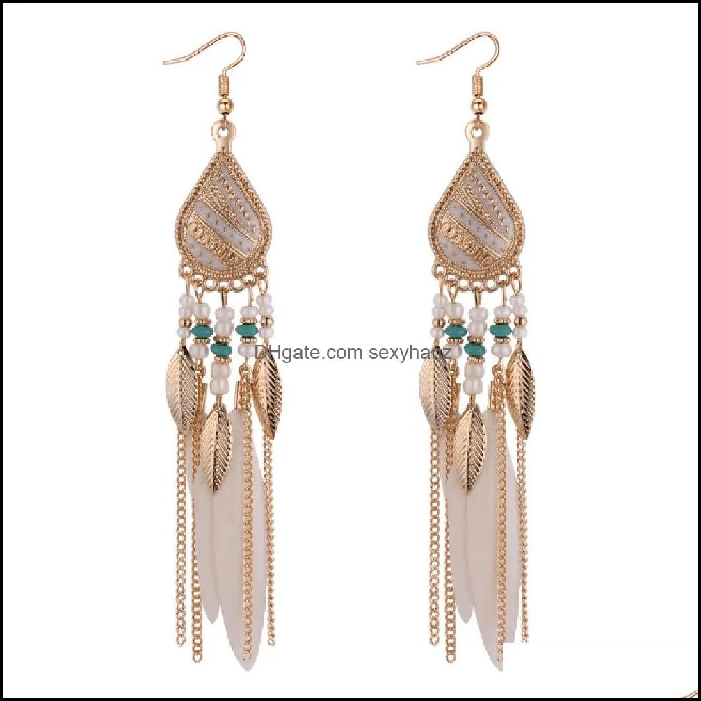 bohemia feather earring for women fashion jewelry beads tassel dangle long earrings dream catcher drop earrings