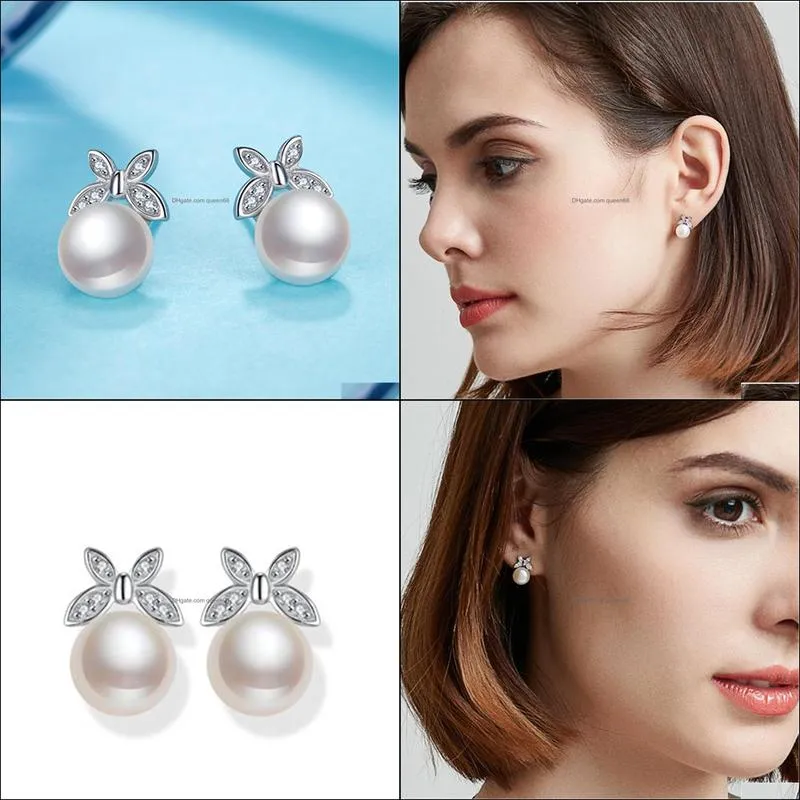 pearl earring exquisite flowers temperament simple white zircon earrings female jewelry wedding stud earrings