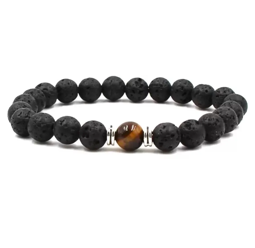 9colors 7 chakra natural black lava stone beads elastic bracelet  oil diffuser bracelet volcanic rock beaded hand strings
