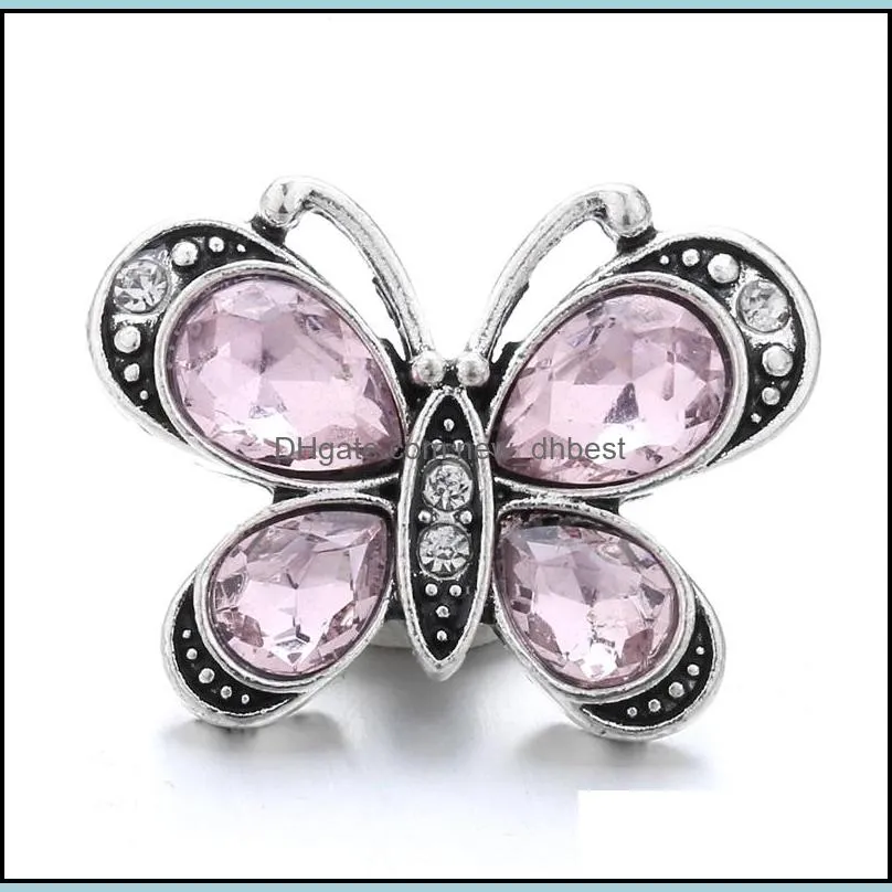 rhinestone fastener butterfly 18mm snap button clasp gorgeous zircon silver color alloy metal oval charms for snaps jewelry findings