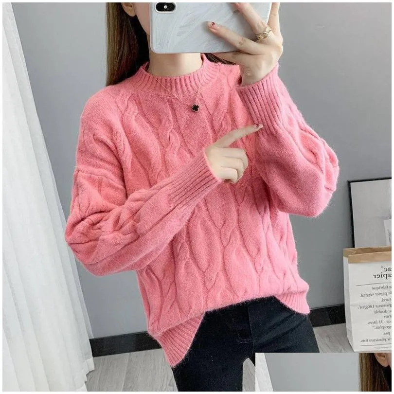 pullover teens big girl child blue oneck twisted sweater women autumn spring long sleeve cashmere pullovers female knitted jumper