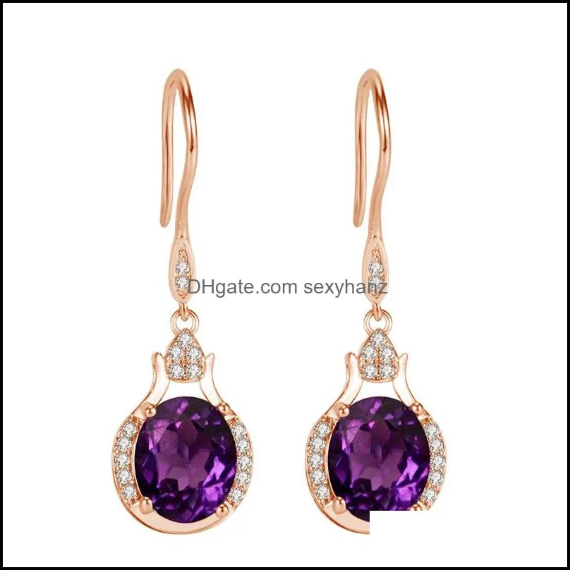 amethyst red crystal earrings zircon oval stone earrings rose gold color engagement silver earrings for women boho jewelry