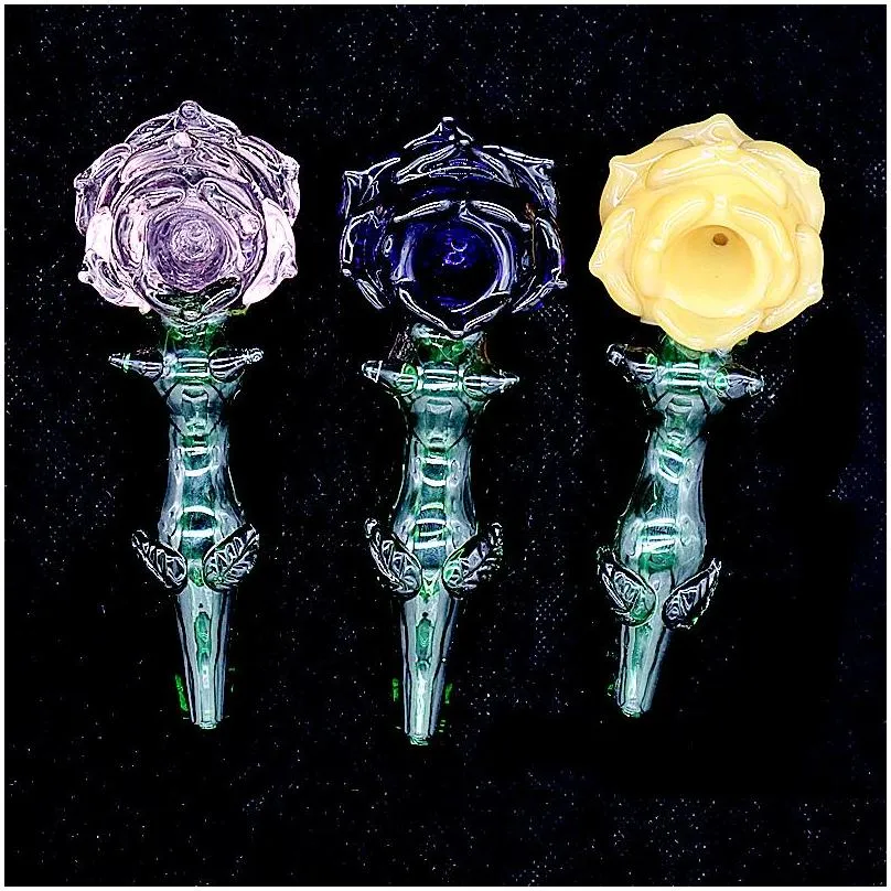 beautiful rose shape colored glass smoke hand pipes for dry herb