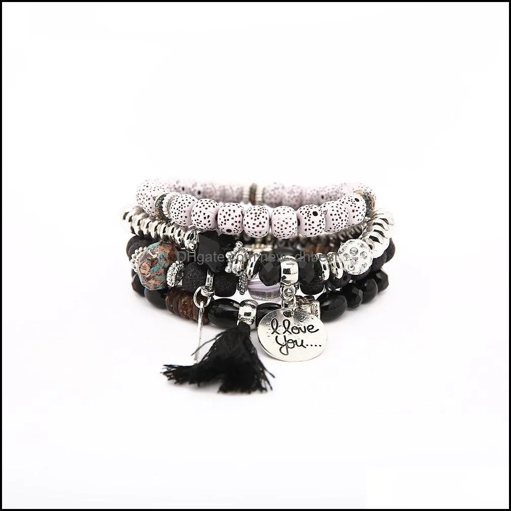 bracelet love retro national wind wings round letter multilayer tassel women bracelets bangles