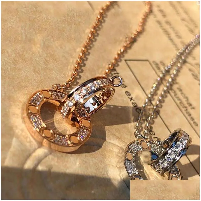  dupe love diamond pendant necklace women double ring full zc octagonal screw cap