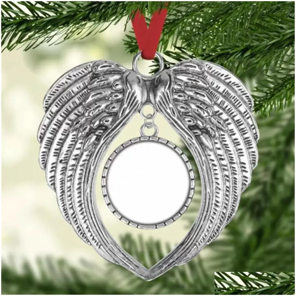 sublimation angel wing christmas ornament hanging heart commemorative empty heartshaped pendant home christmas tree wall decorations