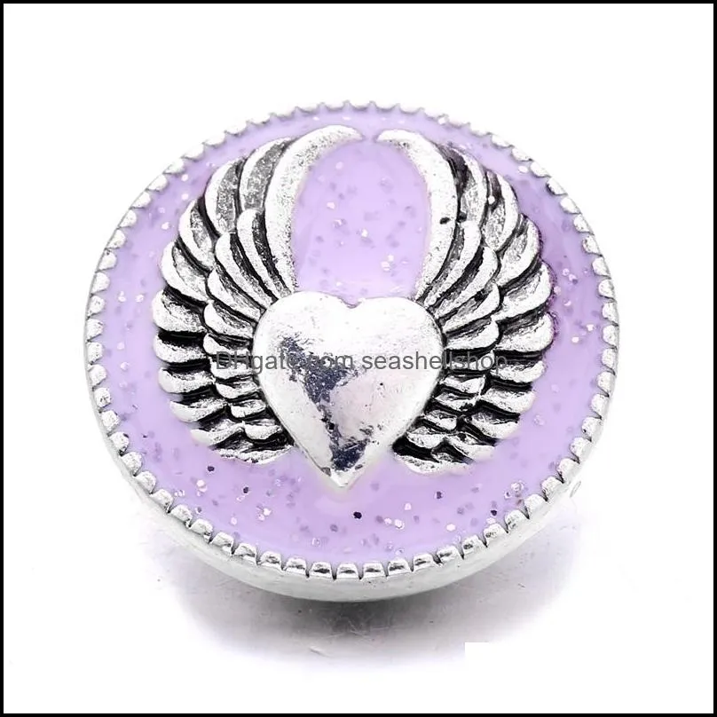 rhinestone painting wings snap button heart charms jewelry findings 18mm metal snaps buttons diy bracelet jewellery wholesale