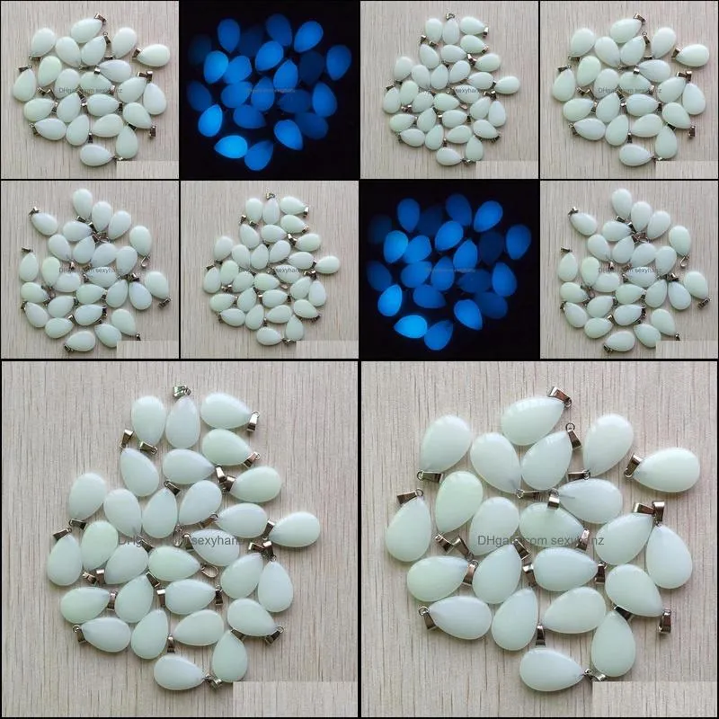 fashion charms flat waterdrop teardrop blue luminous glow light stone pendants for necklace jewelry making