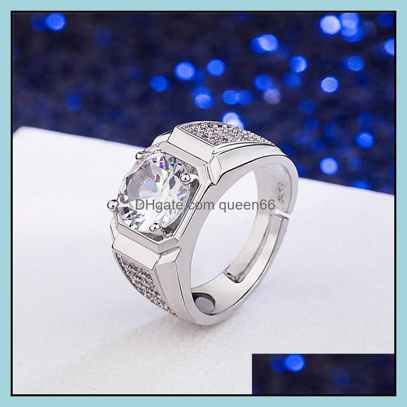 silver men ring luxury elegant delicate large diamond moissanite engagement wedding party high jewelry