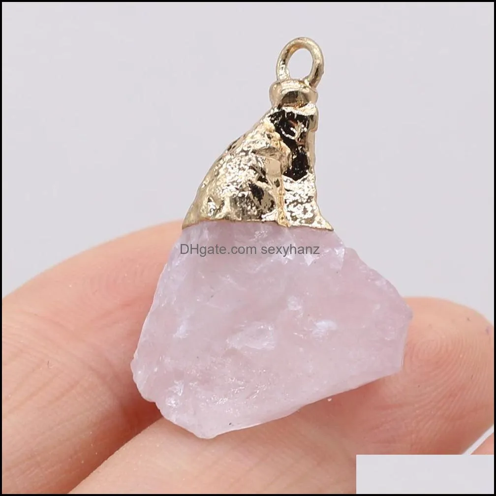 gold plating chakra druzy quartz pendant irregular raw reiki healing crystal charms for necklace jewelry making