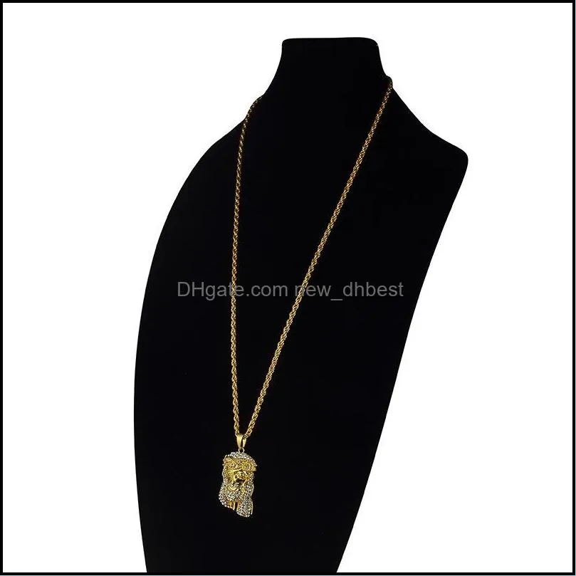 hip hop jewelry iced out chains crystal jesus face necklaces gold chain for men jewelry