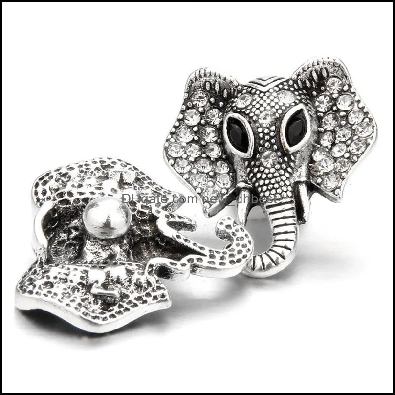 rhinestone gadget clasps elephant head 18mm snap button charms for snaps diy jewelry findings suppliers gift