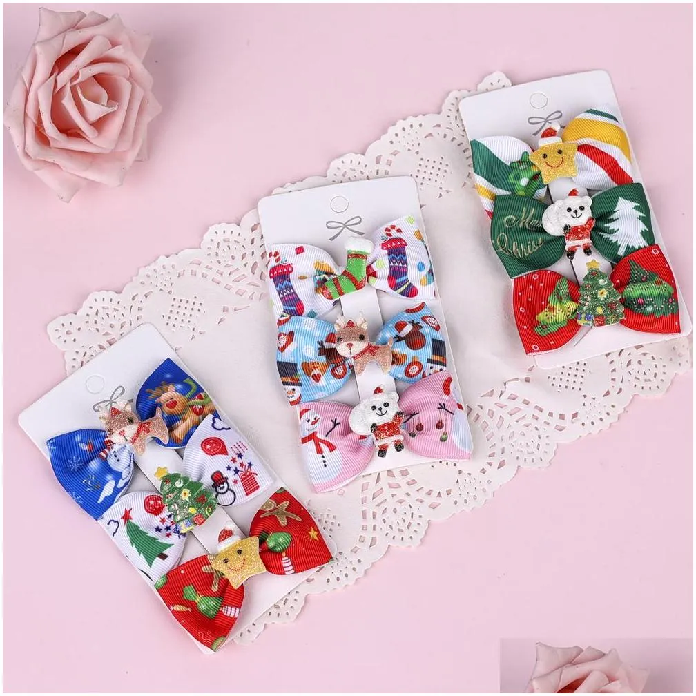 baby girls christmas barrettes kids bowknot hairpins with clipper children xmas elk hair accessories 3pcs set kfj284