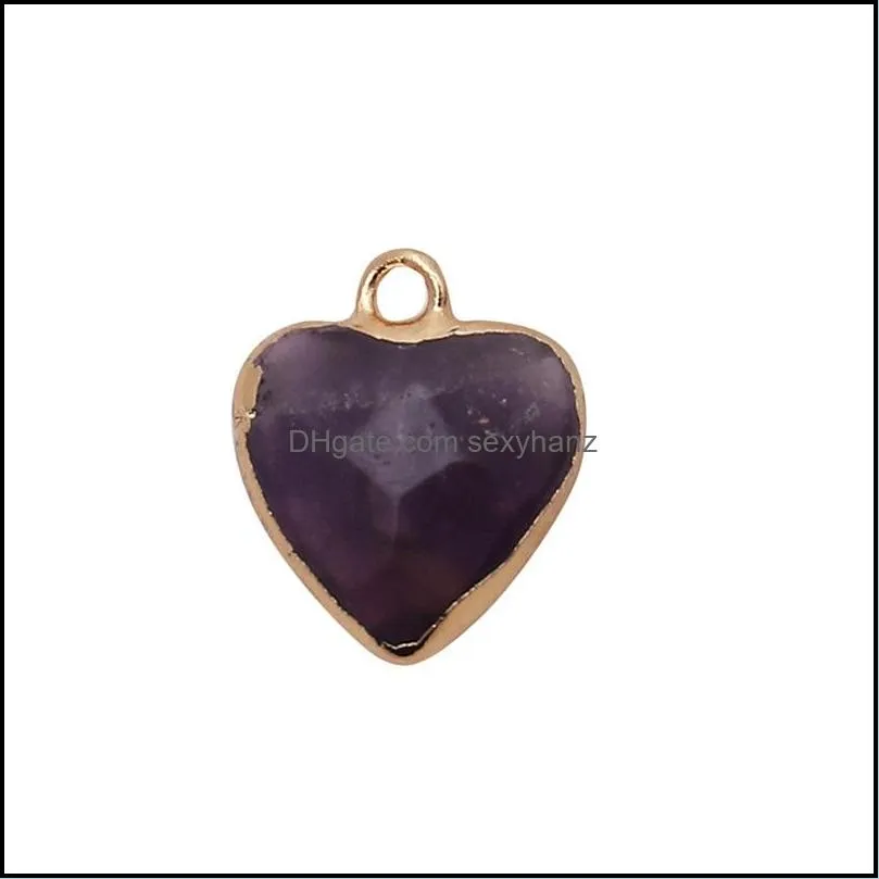 gold plating edged crystal love heart birthstone charm rose quartz healing druzy stones pendant diy jewelry making