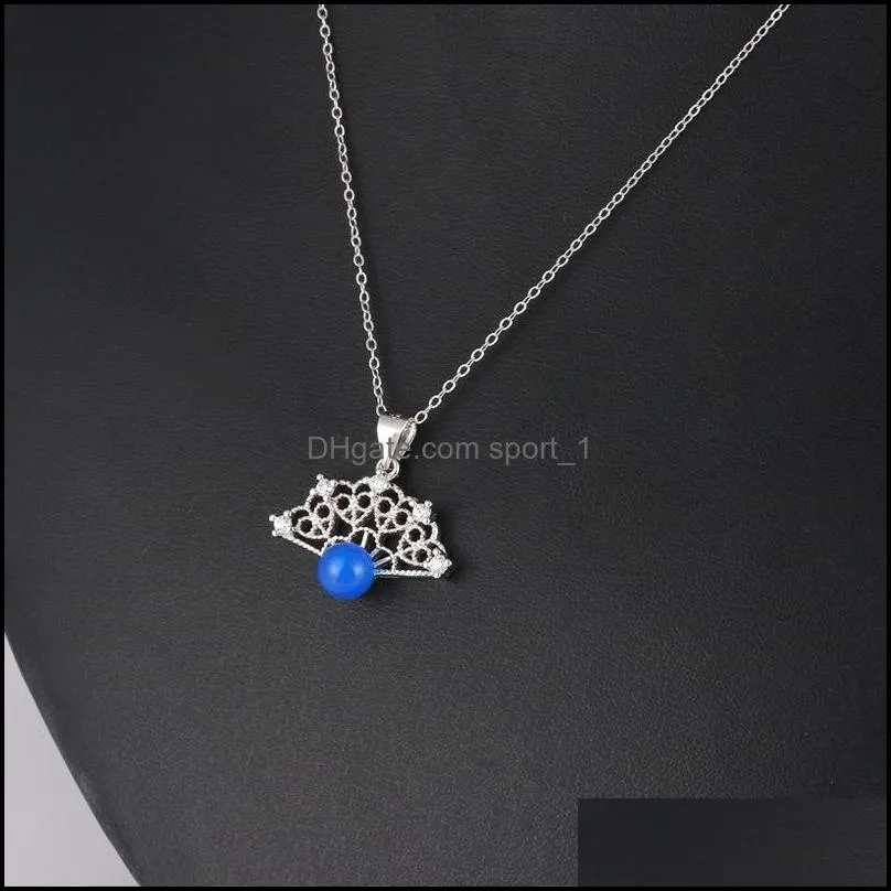 fashion womens necklace inlay necklace fan shaped fan pendant clavicle chain necklace female jewelry accessories