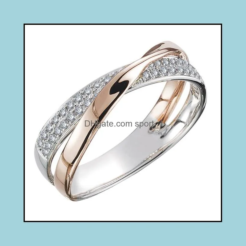  two tone x shape cross ring for female wedding fashionable jewelry stunning cz stone large modern rings