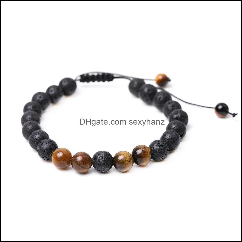 8mm turquoise tiger eye lava stone beads bracelets handmade braided adjustable men women energy stones couple distance bangles jewelry