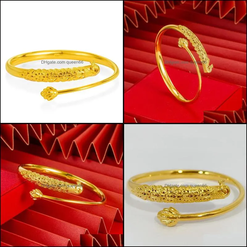 cuff bangle fine jewelry 24k gold bangles bracelets for women ethnic style charms filigree peacock bangle