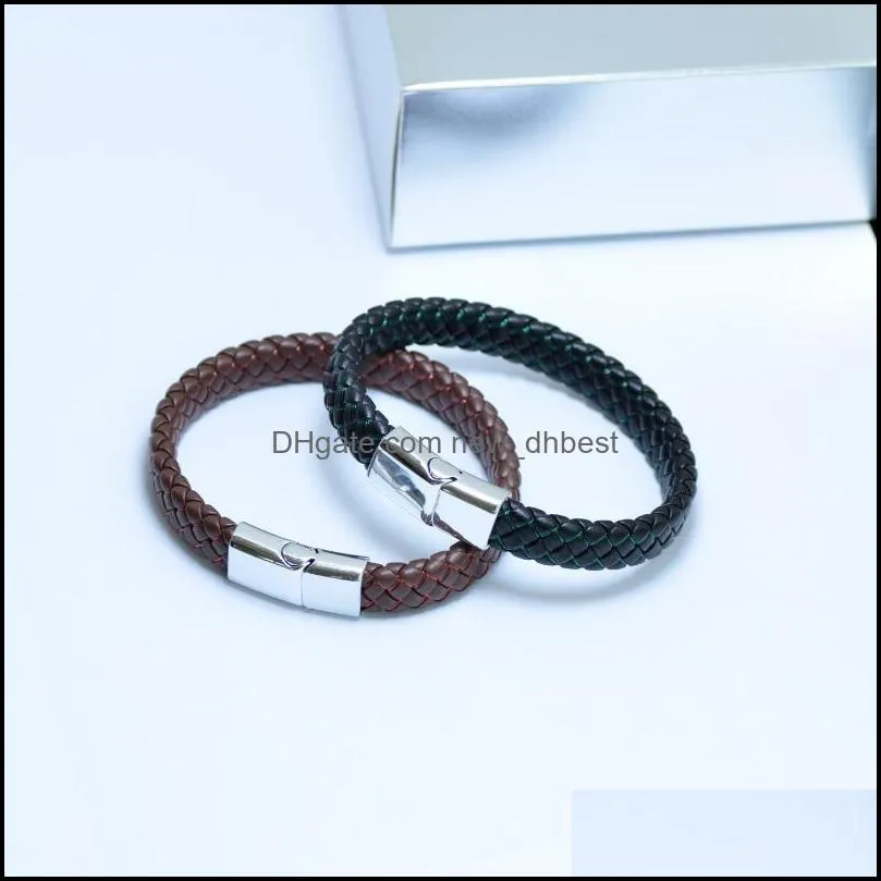 black magnetic buckle bracelets punk men hombre men jewelry red braided rope leather bracelet