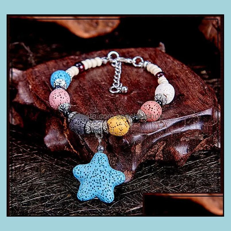 assorted handmade lava stone beads strand bracelet friendship bracelets adjustable rope  oil diffuser women jewelry gift