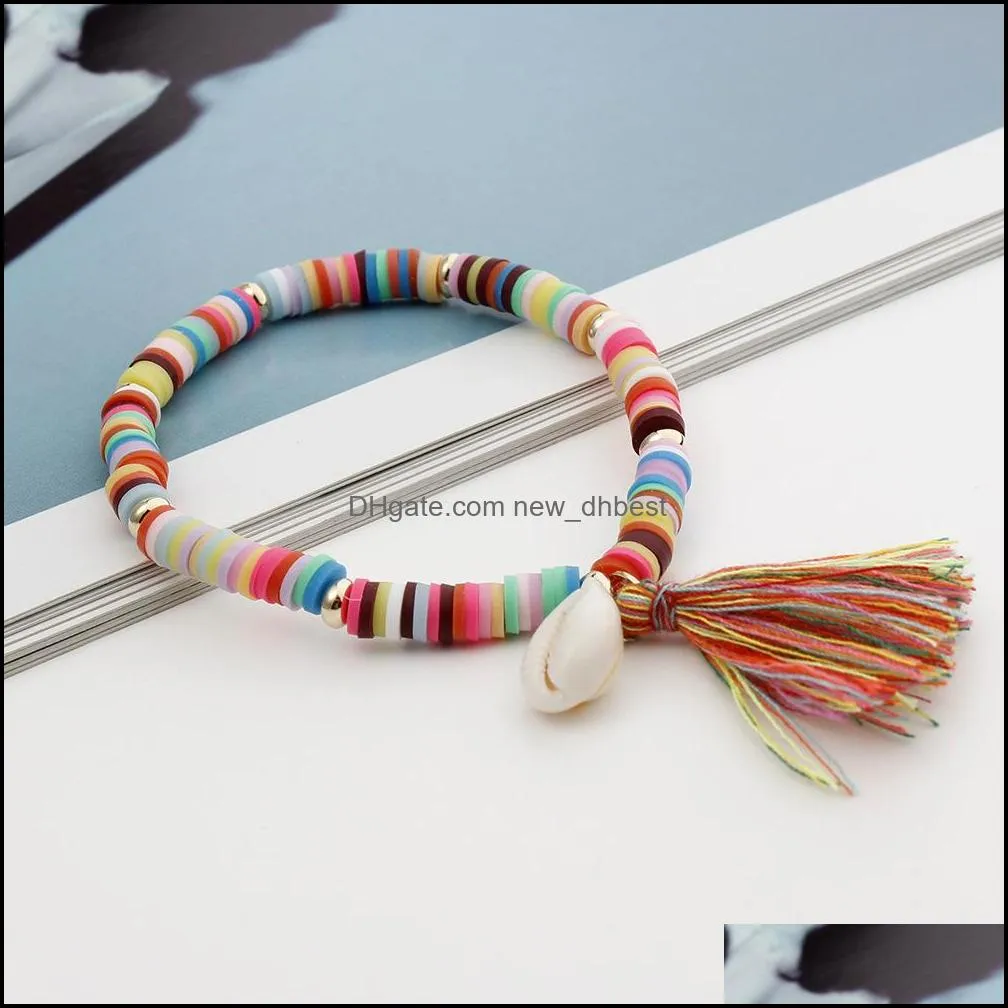 bohemian tassel bracelet for women natural shell pendant bracelet polymer clay waterproof swim fashion jewelry