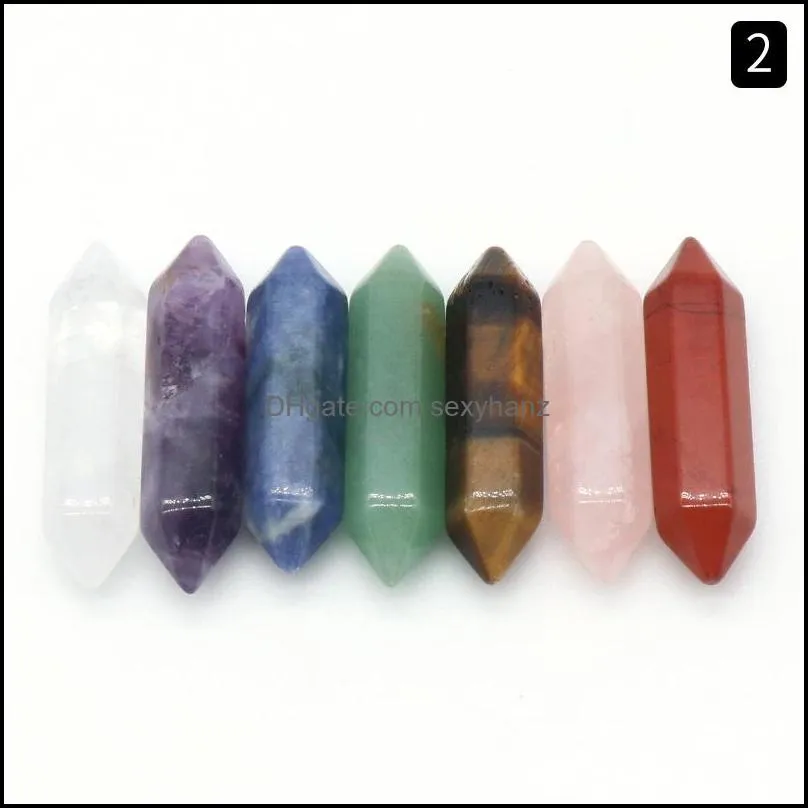 7pcs/set loose chakra healing reiki natural stone hexagon prism polishing rock quartz yoga meditation energy stones bead decoration