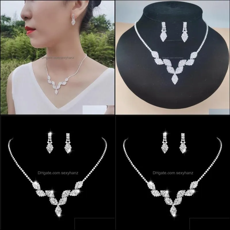 rhombus bridal wedding necklace earrings jewelry set claw zircon chain rhinestone fashion women bridesmaid p ography acc