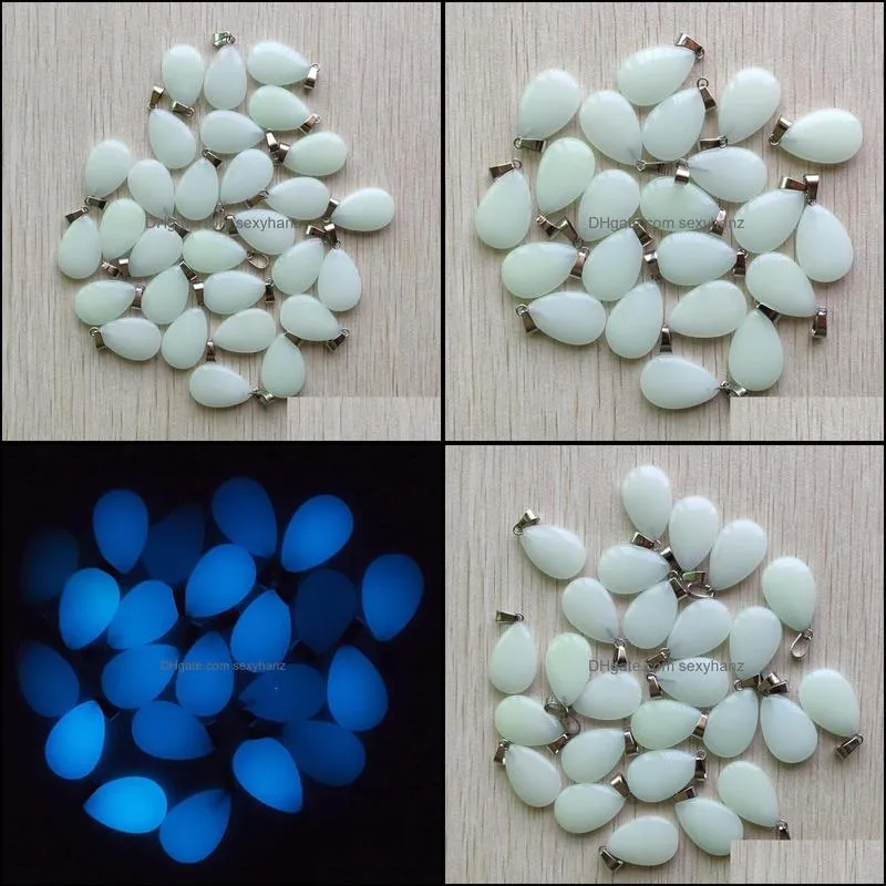 fashion charms flat waterdrop teardrop blue luminous glow light stone pendants for necklace jewelry making