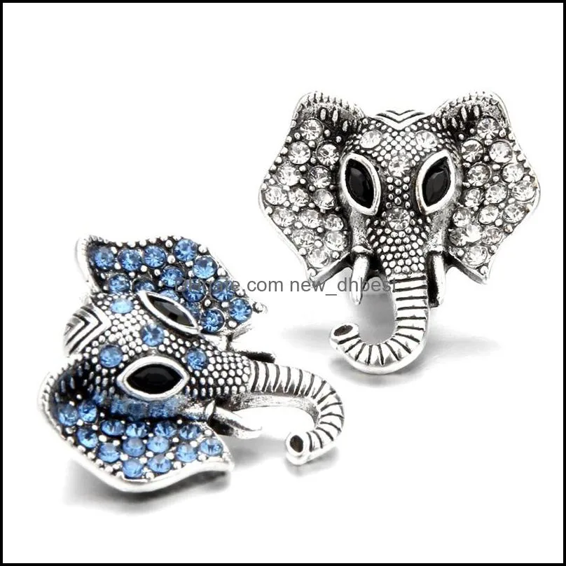 rhinestone gadget clasps elephant head 18mm snap button charms for snaps diy jewelry findings suppliers gift