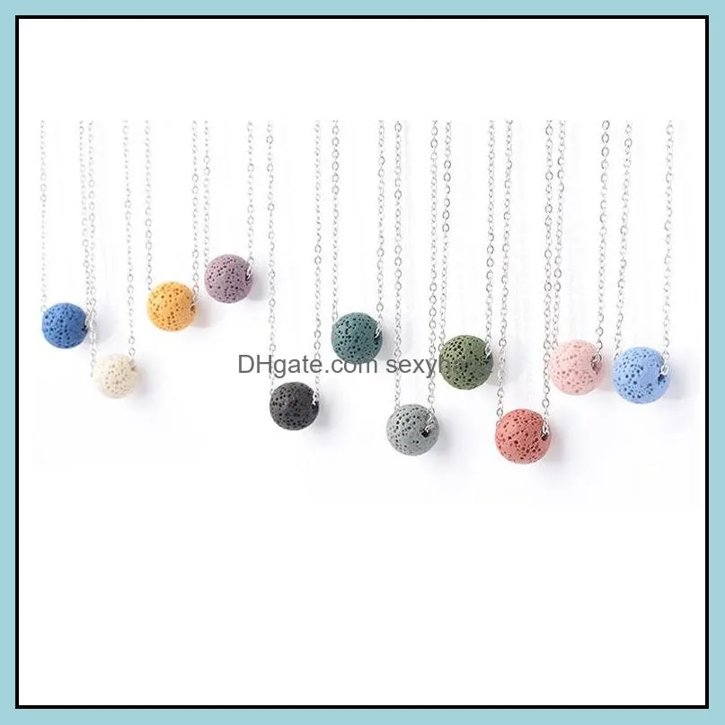 14mm round lava ball bead volcano necklace aromatherapy essential oil diffuser necklaces black lava pendant stainless steel chain