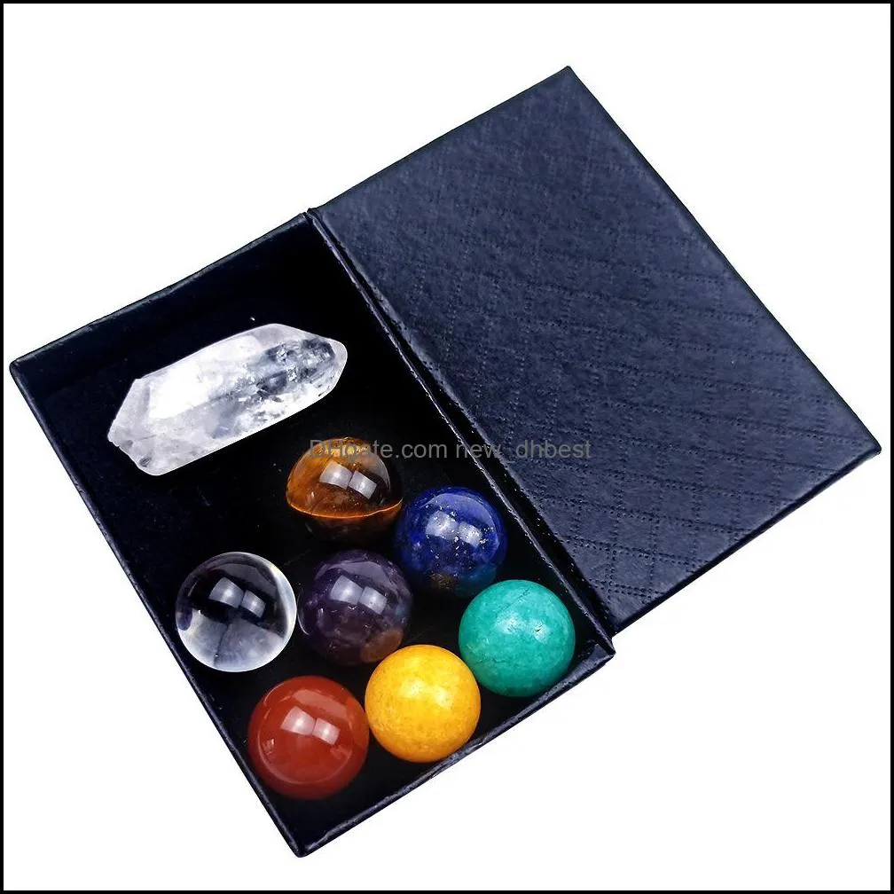 7pcs 16mm seven chakra stone reiki healing crystal hand piece holistic balancing polished palm natural stones with box