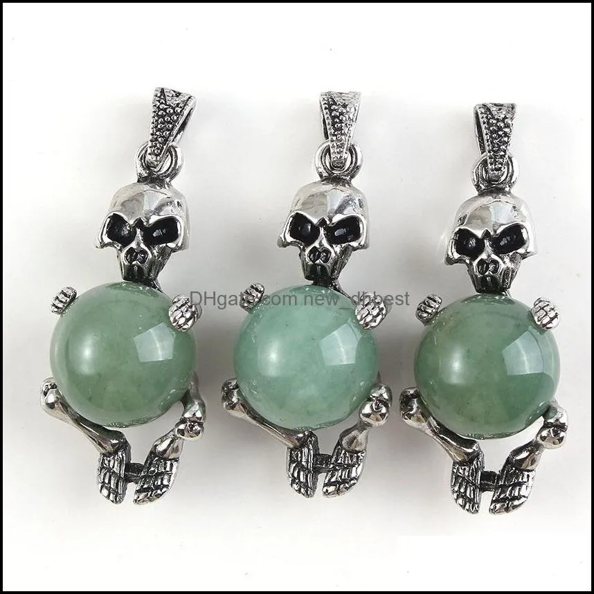 16mm natural gem stone charms skull skeleton pendants opal crystal rose quartz diy necklaces jewelry making wholesale