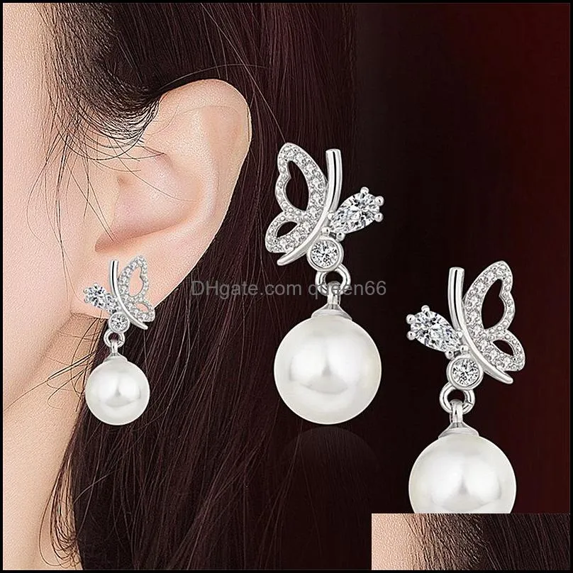 exaggerated butterfly earrings for women luxury jewelry rhinestone pendant earrings elegant colorful vintage trend pearl stud earring