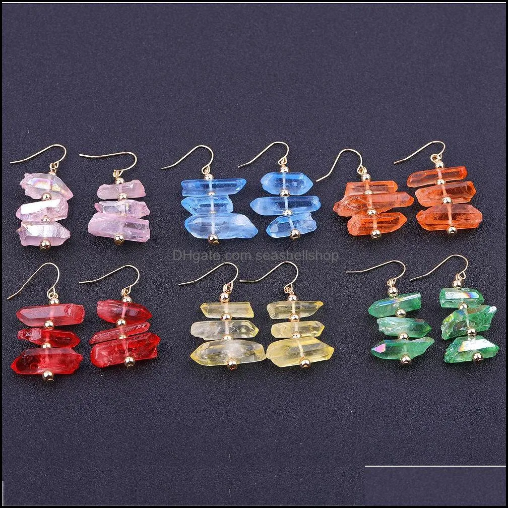 designer colorful healing crystal pillar charms earrings gold plated geometry column dangle brand jewelry for women
