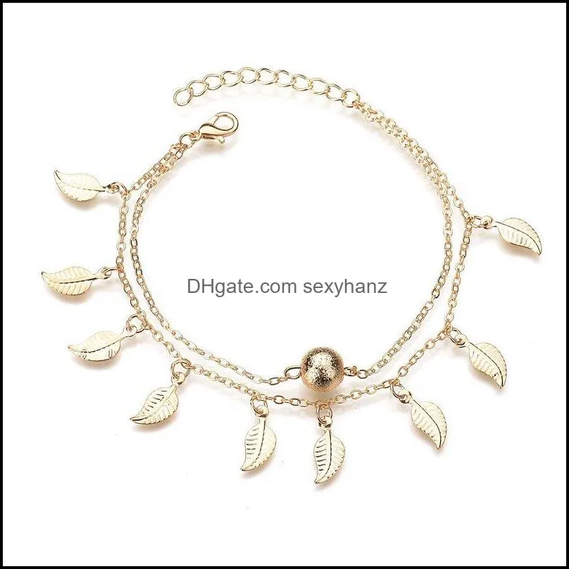 anklets for women delicate leaves double layer ankle chain simple anklets elegant beach foot jewelry