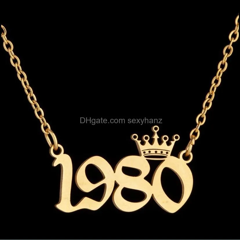 stainless steel personalized birth year number necklaces custom crown initial necklace pendants for women girls birthday jewelry special years