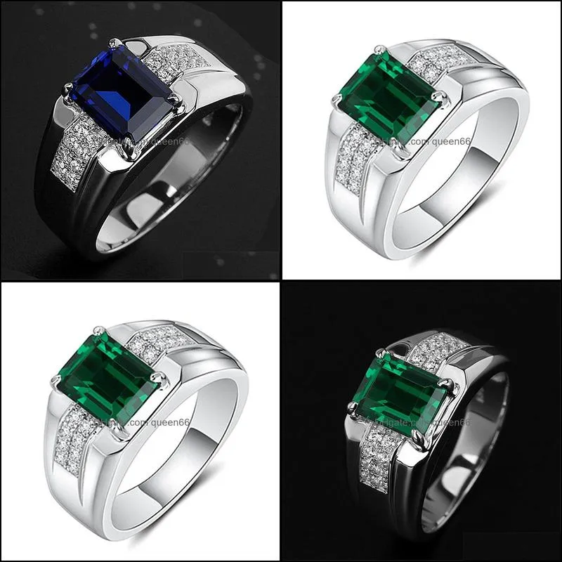 emerald mens ring sapphire diamond green spinel fashion men ring luxury jewelry silver rings