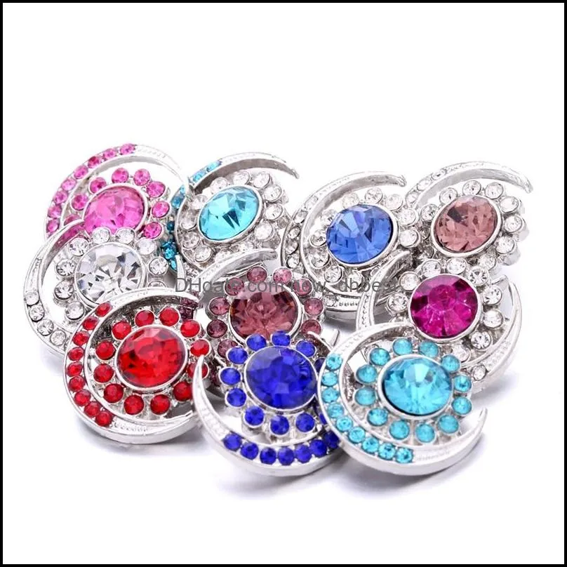 wholesale rhinestone moon sun 18mm snap button clasp metal charms for snaps jewelry findings suppliers