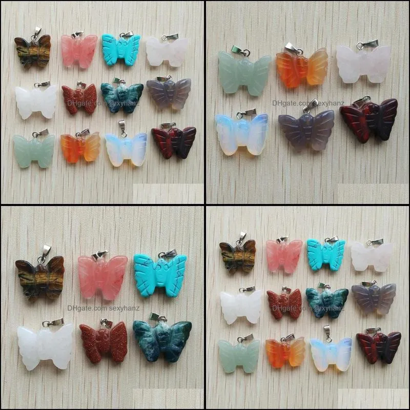 carved butterfly shape assorted natural stone charms crystal pendants for necklace accessories jewelry making