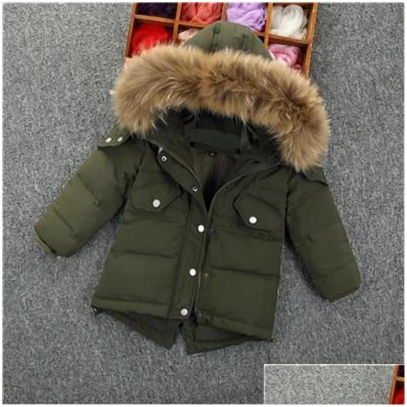 coat boutique 15y parker hodded solid faux fur collar zipper waist drawstring jacket kids boys winter clothes for babys