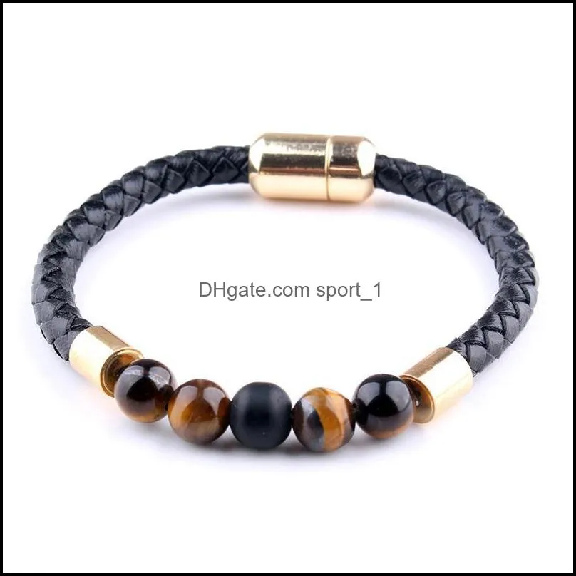 pretty fashion personality bracelet color agate tiger eye leather bracelet men and women couple bracelet wholesale beautiful stone