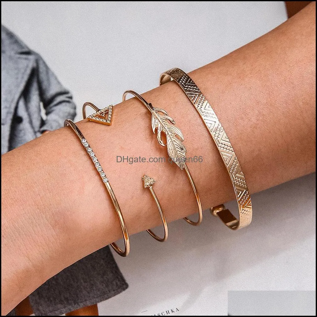 4 pcs/set punk gold bracelet set bohemian geometric bracelet set jewelry girl party gift
