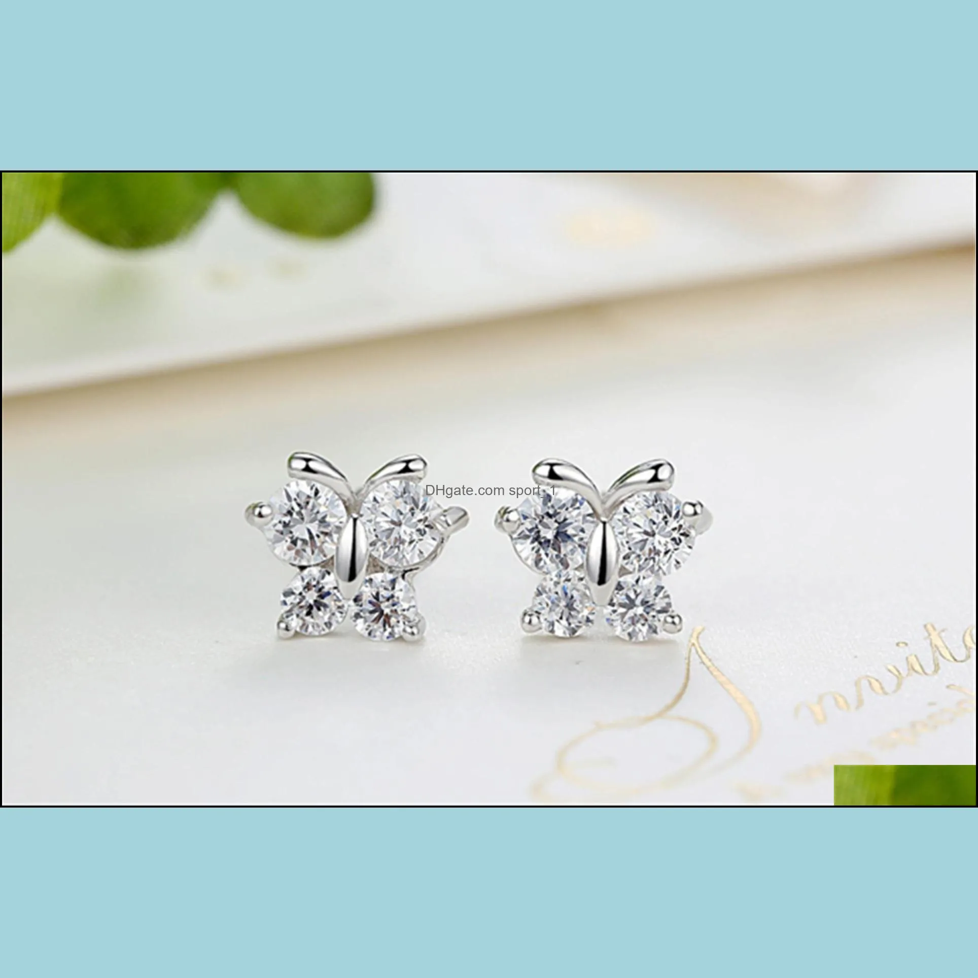 butterfly silver stud earrings dream super flash zircon earrings factory wholesale butterfly diamond earring
