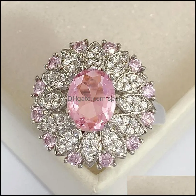 trendy silver ring for women oval emerald sapphire gemstone zircon rings fine jewelry female gift wholesale party pink crystals rings