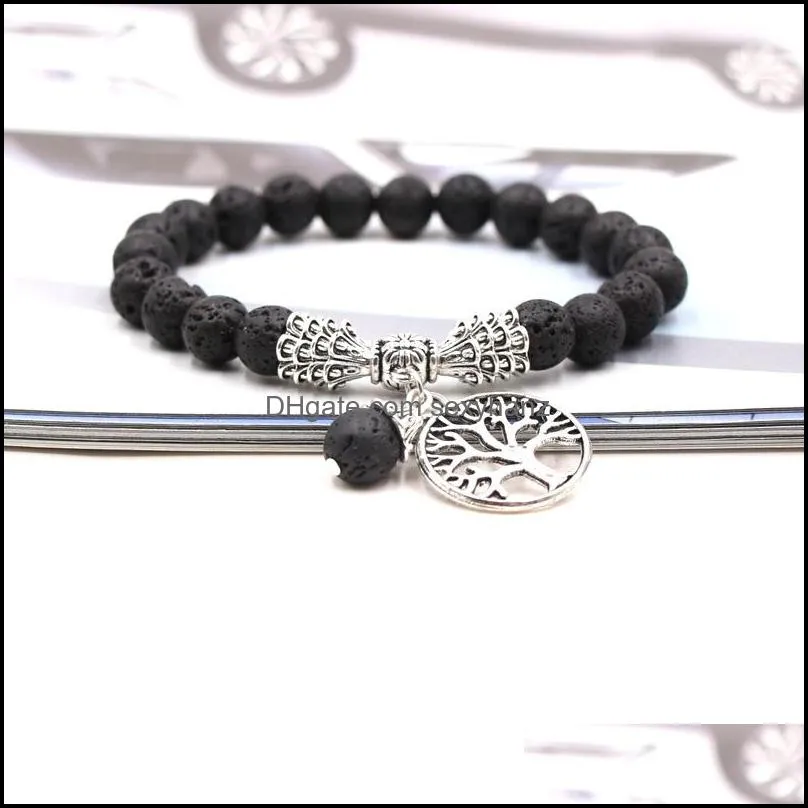 tree of life 8mm black lava stone beaded bracelet essential oil diffuser bracelets yoga men women jewelry